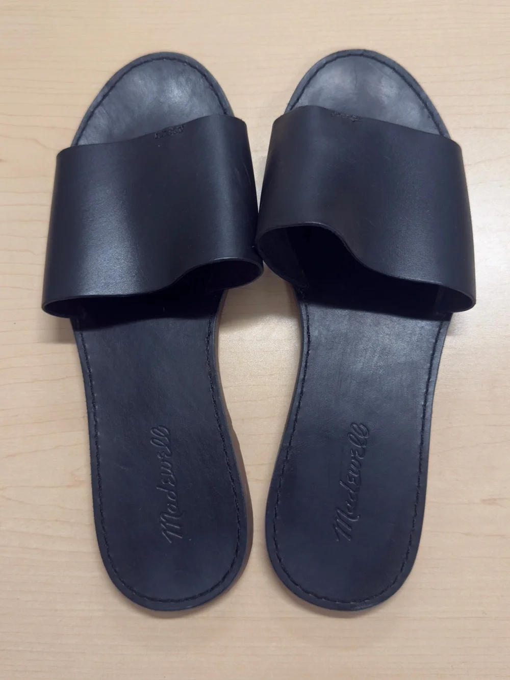 Madewell The Boardwalk Post Slide Sandals Black Leather Size 10